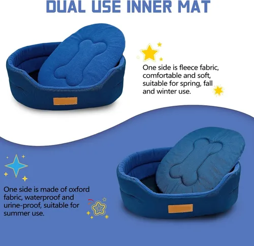 Miniatura 4 de Cama de conejo, suave y lavable con acogedora alfombrilla extraíble, taza de peluche para conejillos de indias, chinchilla, erizo, hurón (azul)