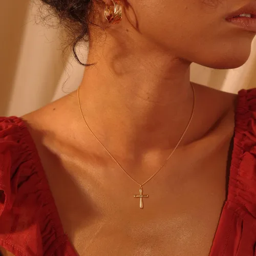 Miniatura 169 de Fettero - Collar con dije de cruz de fe, chapado en oro de 14 K, cadena fina, minimalista, simple, pequeña, para oración, regalo de joyería religiosa
