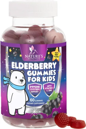 Gomitas de saúco para apoyo inmunológico para niños, vitaminas C, zinc y apoyo para niños, suplemento de saúco Nature's Sambucus vegano, sin gluten,