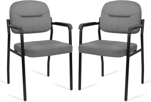 Miniatura 27 de CLATINA Sillas de recepción de espera sin ruedas, silla de invitados de cuero con brazos acolchados, modernas sillas de escritorio de oficina marrón