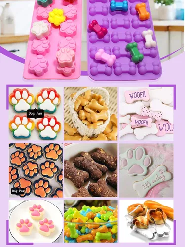 Miniatura 6 de Moldes de Silicona de Pata y Hueso de Cachorro, Moldes de Silicona Antiadherentes de Grado Alimenticio para Hornear, Cortadores de Galletas de Hueso