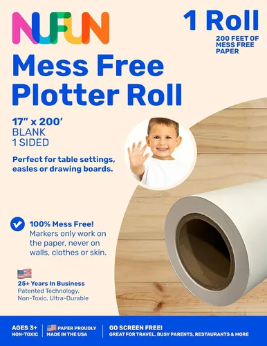 NuFun Activities Rollo de caballete libre de desorden de 17 pulgadas x 200 pies, papel de colorear en blanco para niños, papel de arte sin desorden