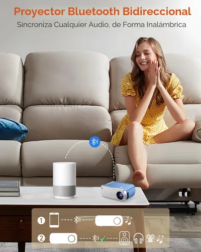 Miniatura 7 de Mini proyector con WiFi y Bluetooth, proyector de película portátil para iPhone, compatible con 1080P con altavoz de 3 W, para cine en casa al aire