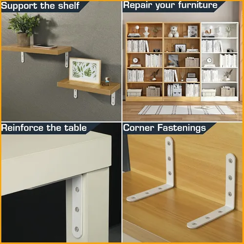 Miniatura 8 de Alise 4 soportes en L resistentes, soportes de esquina de 3.2 x 3.2 pulgadas, soportes flotantes blancos para estantes, soportes de montaje en pared