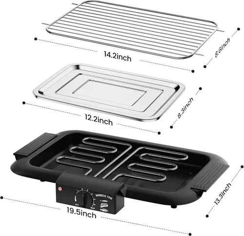 Miniatura 3 de Parrilla eléctrica para barbacoa, sin humo, antiadherente para interiores y exteriores, 2000 W, doble tubo de alta potencia, portátil, extraíble