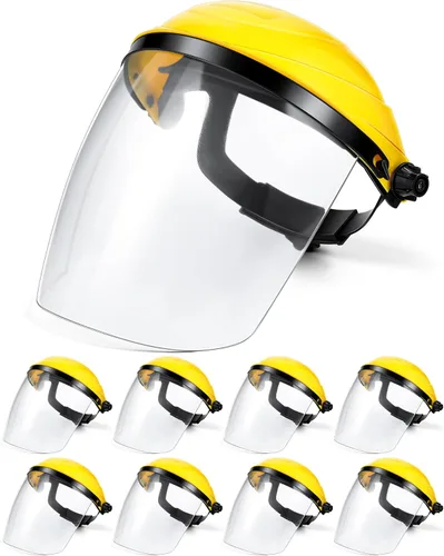 Miniatura 19 de Tellegloww 4 protectores faciales de seguridad transparentes para moler y cortar, ligero, resistente a los impactos con trinquete ajustable, máscara