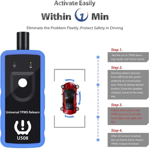 Miniatura 5 de TRISCO U508 Herramienta de Aprendizaje TPMS Universal para GM Jeep y Ford Chrysler Dodge, Sensor de Presión de Neumáticos TPMS, Herramienta