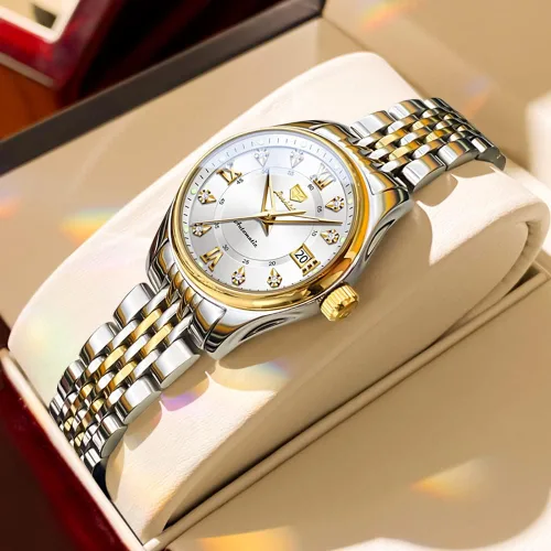 Miniatura 2 de OLEVS Relojes automáticos para mujer, mecánicos, cuerda automática, vestido de lujo, esfera de diamante, correa de acero inoxidable, impermeable