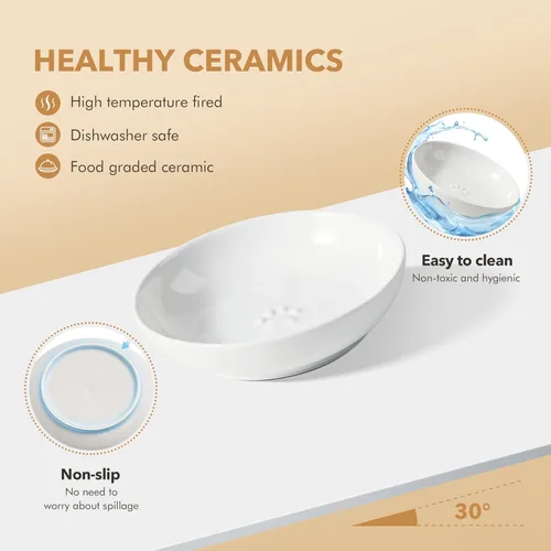 Miniatura 3 de Havniva Platos de Cerámica de 5.7'' Amigables con los Bigotes para Gatos, Juego de 3 Cuencos de Cerámica para Gatos, Plato de Alimentación de Comida