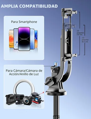 Miniatura 6 de Trípode de aluminio de 71" para teléfono, trípodes de viaje para iPhone con control remoto, trípode de selfie para celular extensible compatible