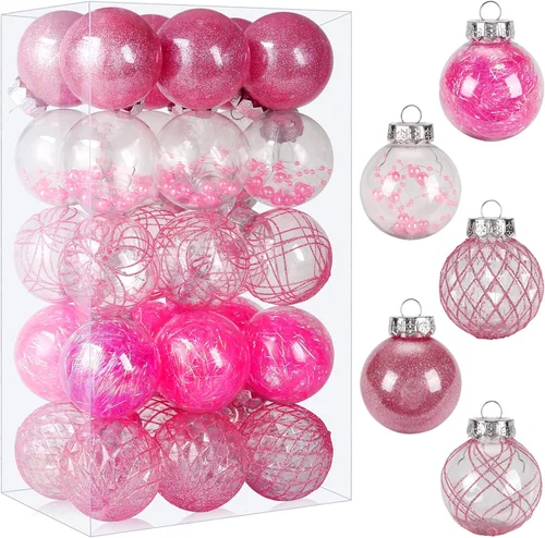 Miniatura 18 de Adornos de bola de Navidad de plástico transparente, 30 bolas de champán de 2.36 pulgadas para decoración de árboles, inastillables para regalos
