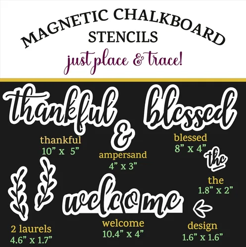 Miniatura 2 de Plata Chalkboards Plantillas magnéticas para letreros de pizarra, plantillas de pizarra cursiva, plantillas reutilizables para pizarras de tiza