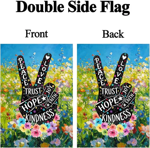 Miniatura 2 de Peace Love - Bandera de 12 x 18 pulgadas, diseño de flores florales de primavera, para jardín, jardín, patio, decoración de doble cara