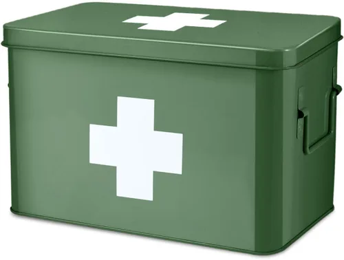 Miniatura 13 de Flexzion - Caja para medicamentos del hogar, botiquín de farmacia, 33 x 21 x 19 cm, caja de almacenamiento de metal para medicamentos de emergencia