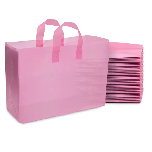 Miniatura 13 de Prime Line Packaging Bolsas de regalo rosadas, bolsas de regalo de plástico esmerilado con asas para pequeñas empresas, golosinas, compras