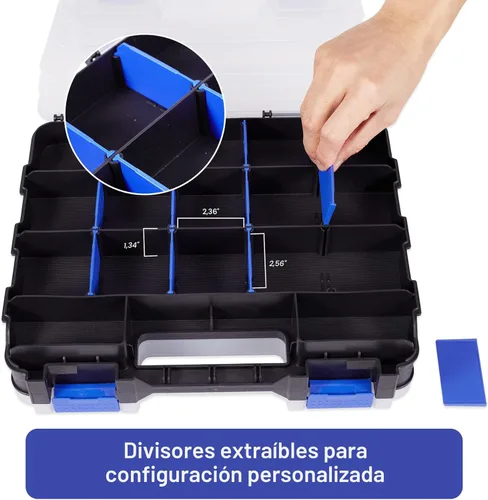 Miniatura 5 de Caja de almacenamiento de piezas pequeñas, organizador de herramientas de doble cara, 34 compartimentos, organizadores de hardware con divisores