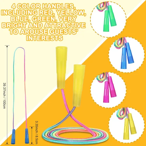 Miniatura 4 de Leyndo Paquete de 100 cuerdas de saltar arcoíris de nailon para niños, cuerda de saltar vibrante para niños y niñas, diversión al aire libre