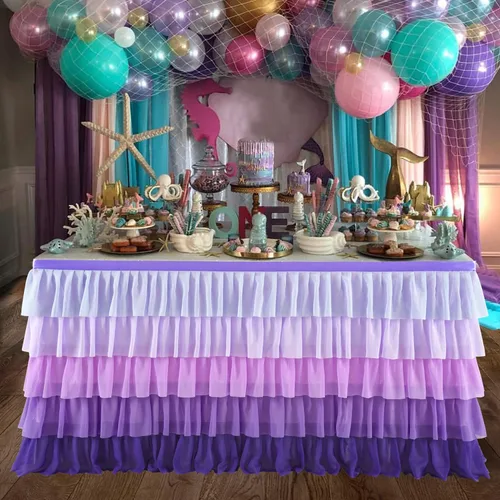 Miniatura 18 de Falda de mesa azul tutú mantel para fiesta bajo el mar decoraciones de Frozen revelación de género cumpleaños elefante baby shower 1.8m (6 pies)