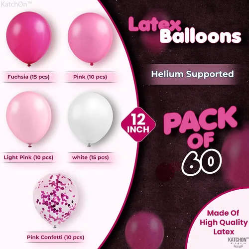 Miniatura 2 de KatchOn, Kit de arco de globos rosas metálicos, 12 pulgadas, paquete de 60, globos de confeti para decoraciones de fiesta rosa, globo de confeti