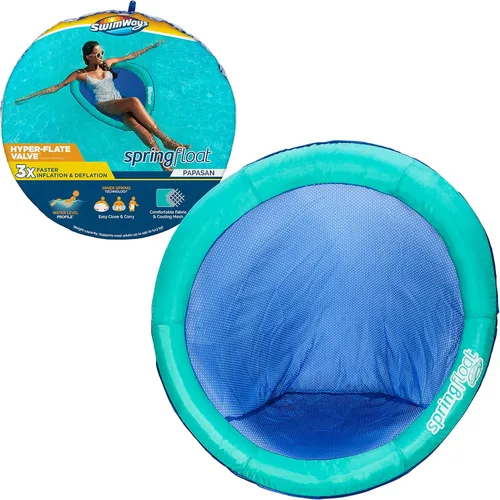 Miniatura 10 de SwimWays Spring Float Premium Papasan Pool Lounger, Inflatable Pool Floats Adult with Fast Inflation for Ages 15 & Up Papasan Sky Blue