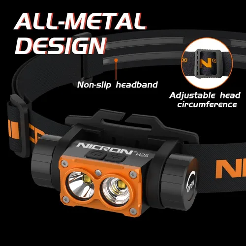 Miniatura 7 de NICRON Linterna frontal recargable, de alto brillo de 1500 lúmenes, 180 °, de aluminio, con 3 fuentes de luz, 10 modos, impermeable, linterna H25