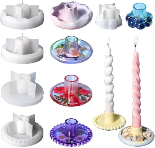 Yalulu 5 moldes de silicona para portavelas, soporte de velas de pilar, molde de resina para fundición de portavelas, moldes de silicona epoxi para