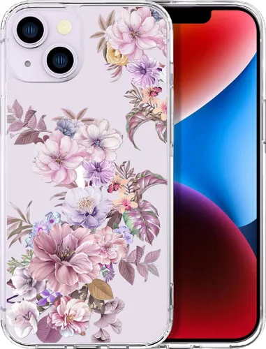 Miniatura 31 de Compatible con iPhone 14, funda transparente y bonita para mujeres y niñas, diseño floral, diseño floral femenino, funda para teléfono 14
