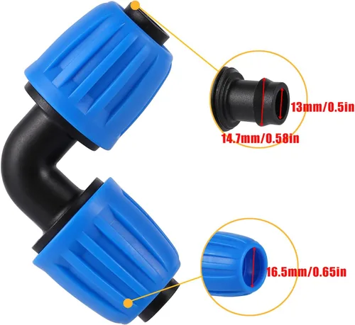 Miniatura 4 de 10 piezas de accesorios de riego por goteo de 90 grados con codo de 1/2 pulgada (1/2" ID x 0.640" DE), conectores de codo barbados de 90 grados