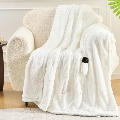 Miniatura 22 de greenoak Manta eléctrica con calefacción, manta térmica de piel sintética Sherpa para sofá cama, regalos cálidos de invierno para mujeres/ella