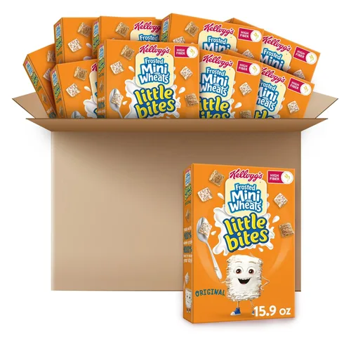 Miniatura 6 de Kellogg's Frosted Mini-Wheats - Cereal para desayuno frío, cereales de fibra, aperitivos para niños, miel dorada (10 cajas)