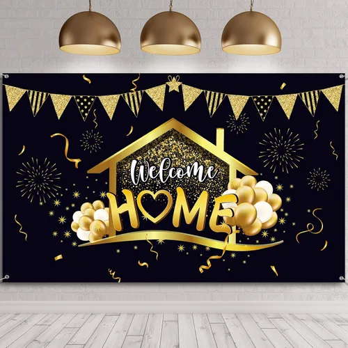 Tatuo Cartel de bienvenida a casa de 6 x 3.6 pies para decoración de fiesta de inauguración de la casa, reunión familiar, regreso a casa, decoración