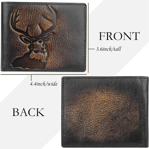 Miniatura 5 de DK86 Billetera plegable de piel auténtica para hombre, bloqueo RFID, capacidad adicional, múltiples ranuras para tarjetas con 2 ventanas