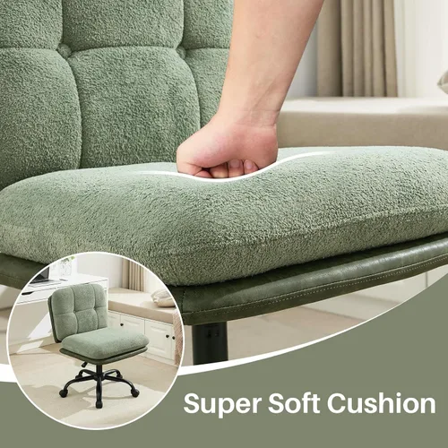 Miniatura 7 de SOFTHION Silla de escritorio de oficina sin brazos con ruedas de asiento ancho, altura ajustable, giratoria, cómoda silla cruzada para el hogar