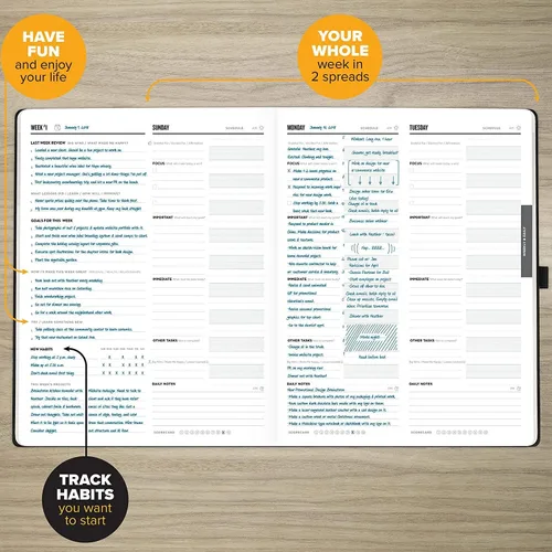 Miniatura 5 de Get Stuff Done Agenda para la productividad – Planificador diario sin fecha de 1 año, 8.5 x 11 – Organizador resistente e inteligente