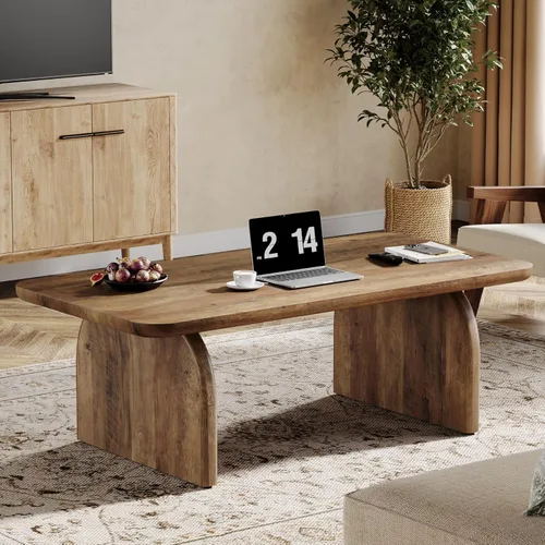Miniatura 4 de Tribesigns - Mesa de café rectangular, mesa de 47 pulgadas de madera para sala de estar, mesa de centro baja de estilo granja con base resistente