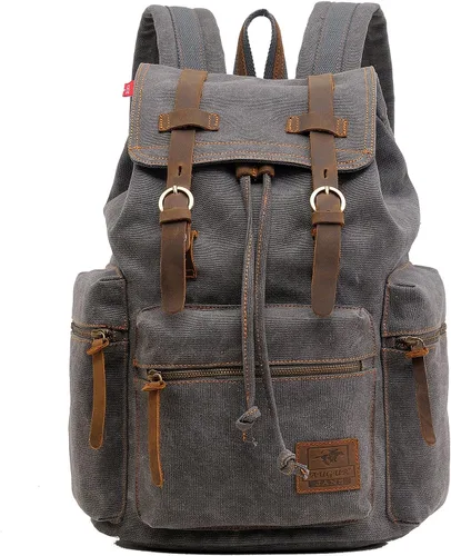 Miniatura 9 de AUGUR Mochila vintage de lona de alta capacidad, para escuela, universidad, senderismo, viajes, laptop de 12-17 pulgadas, Verde militar, Mediana