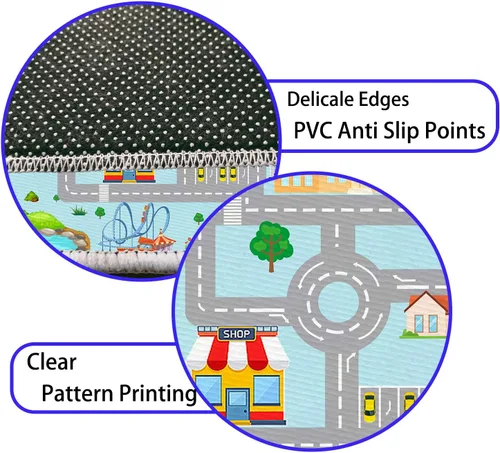 Miniatura 7 de Alfombra de coche para niños, 2 pies 7 pulgadas x 4 pies, alfombra de juego de tráfico urbano para autos de carreras y juguetes, divertida alfombra