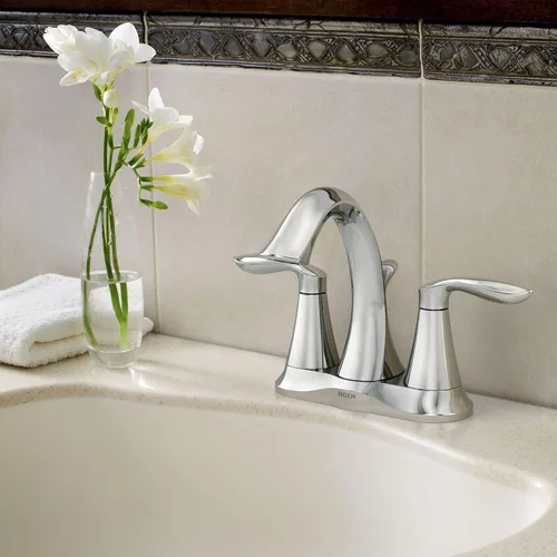 Miniatura 6 de Moen Eva Grifo de Lavabo de Baño Cromado de Dos Manijas Centerset con Ensamble de Drenaje para Configuraciones de Instalación de 3 Orificios, 6410
