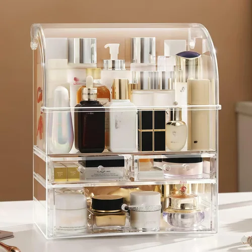 Miniatura 3 de Organizador de maquillaje acrílico grande transparente con tapa, cajones de almacenamiento de cosméticos, organizadores de maquillaje portátiles