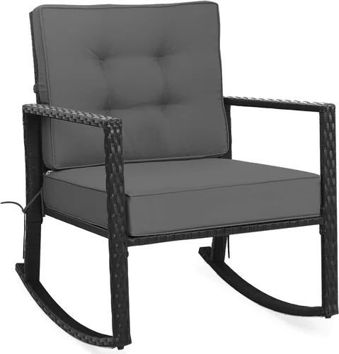 Miniatura 13 de Tangkula Mecedora de Mimbre, Silla Mecedora Deslizante de Ratán para Exteriores con Marco de Acero Resistente, Asiento de Muebles de Mimbre