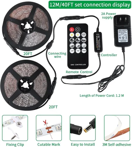 Miniatura 4 de THECHAM Tira de luz negra de 40 pies con control remoto, 720 cuentas de lámpara LED, luces flexibles de 12 V para fiesta brillante, regulable