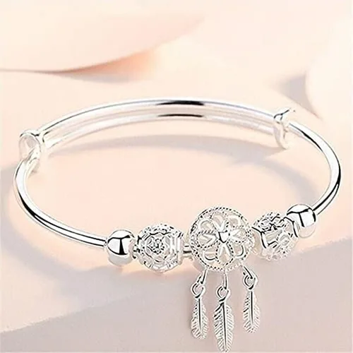 Miniatura 6 de Ounmax Pulsera de plata de ley 925 hecha a mano vintage con atrapasueños, pulsera ajustable tallada para regalo para mujeres en cumpleaños