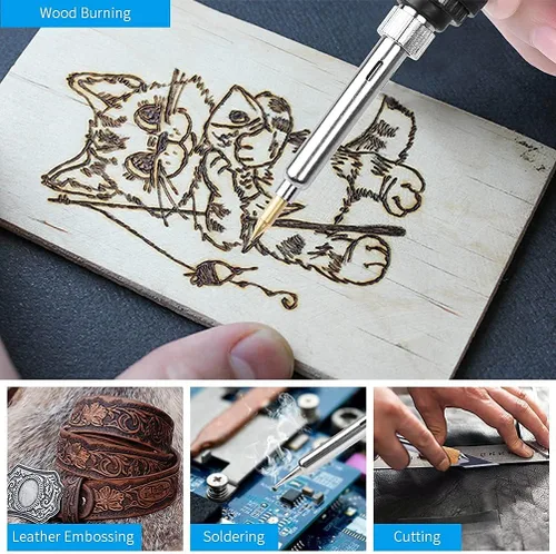 Miniatura 7 de Kit de quemado de madera, 113 piezas, herramienta profesional para quemar madera, temperatura ajustable, juego de herramientas con soldador
