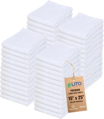 Miniatura 50 de Toallas de saco de harina Toalla de té para manualidades Paños de cocina Toalla de algodón en blanco para bordado Cubierta de lino