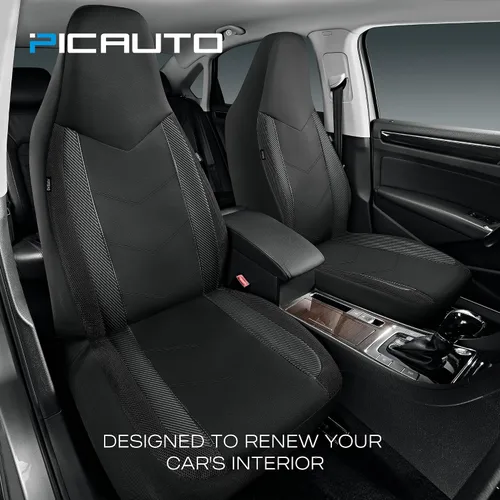 Miniatura 2 de Pic Auto Fundas de asiento de automóvil de respaldo alto,cuero sintético, compatible con bolsa de aire, ajuste universal, Negro