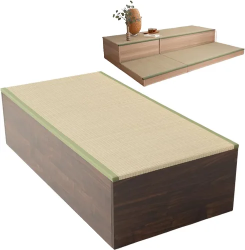 Miniatura 15 de EMOOR Cofre de almacenamiento de tatami de 23.6 pulgadas, caja de almacenamiento de 24 x 24 x 3.5 pulgadas (roble), banco de zapatos zen