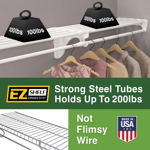 Miniatura 4 de EZ Shelf - Barra y estante de armario expandible de 65.3 a 120 pulgadas - Capacidad de 200 libras - Rápida - Estantes de armario de instalación