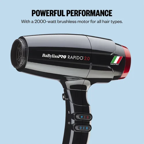 Miniatura 4 de Secador de pelo de alta velocidad BaBylissPRO 2000W Brushless Motor for All Hair Types, Engineered Airflow for Frizz-Free Results, Black, BRAP2
