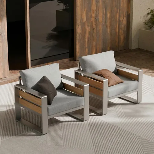 Miniatura 14 de ZANDOR Juego de muebles de aluminio para patio al aire libre, 4 piezas de metal moderno, sofá seccional para conversación al aire libre con mesa