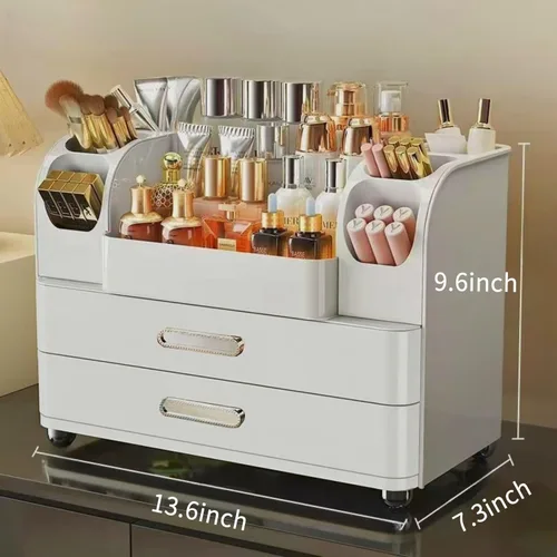 Miniatura 2 de Organizador de maquillaje con cajones para tocador, organizador de encimera de baño con soporte para brochas, organizador de almacenamiento